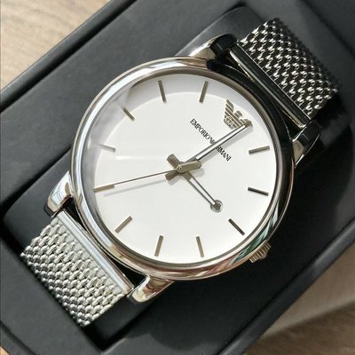 EMPORIO ARMANI 白色錶盤 銀色米蘭編織不鏽鋼錶帶 石英 男士手錶AR1812