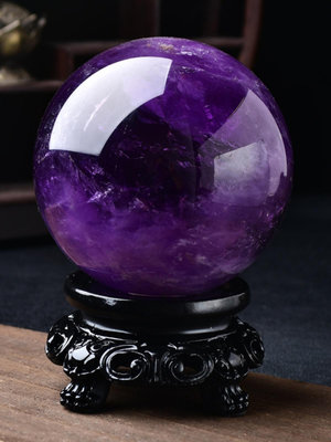天然紫水晶球擺件原石手工打磨圓球家居辦公客廳臥室喬遷桌面擺放-四通百貨