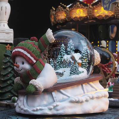 【JARLL 讚爾藝術】雪人雪橇 水晶球音樂盒 聖誕禮物 交換禮物