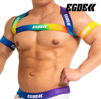 日本品牌【OTOKO Men's Boutique】EGDE:彩虹光澤胸甲+手臂環／rainbow／正版