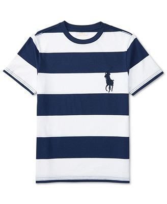 【Polo Ralph Lauren】RL 大男童男生大馬短袖T恤 藍白條紋 純棉短T恤 圓領短袖T恤