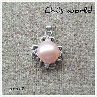 Chi's world~天然淡水養殖珍珠項鍊墬飾 閃亮晶鑽 精緻合金 母親節禮物 生日喜宴 裝飾配件 幸運草粉紫