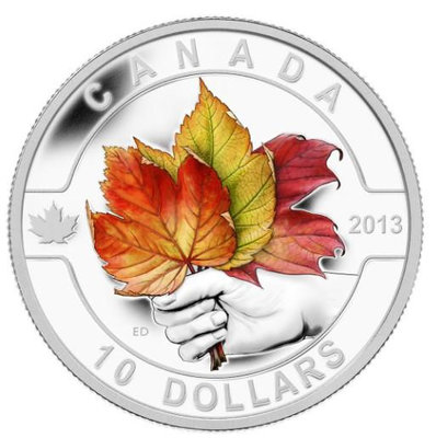 【海寧潮現貨】加拿大2013年10加元O系列手握彩楓葉半盎司銀幣