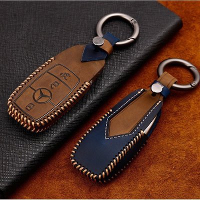 賓士M-Benz 新E智能高質感真皮鑰匙包 W213復古歐式瘋馬皮汽車鑰匙包真皮鑰匙皮套 Y6626