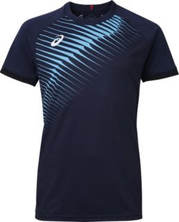 棒球世界 全新asics 亞瑟士男短袖排球印花T恤-短T T恤 丈青水藍(868A00-0804)特價