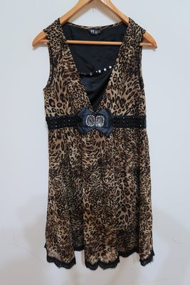 【二手衣櫃】無袖洋裝 性感豹紋 豹紋修身顯瘦性感洋裝氣質小禮服 豹紋性感雪紡洋裝 歐美時尚豹紋華麗洋裝 連身裙