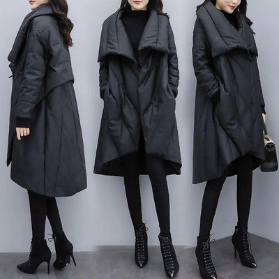 不規則設計感 新款羽絨棉服女 裝韓版寬鬆大尺碼中長款黑色顯瘦斗篷外套女 潮