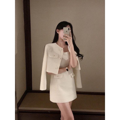 🇰🇷K&T韓國服飾連線🔗氣質小香風毛料外套+毛料背心裙兩件式套裝SET 小香套裝 毛料套裝 背心洋裝