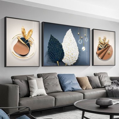 特賣-2021年新款輕奢風客廳裝飾畫簡約現代沙發背景墻掛畫抽象三聯壁畫