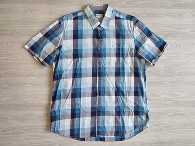 男精品區-歐美出口外銷高質感品質純棉短袖襯衫-TOM TAILOR品牌藍白大格紋-XL號 限量一件