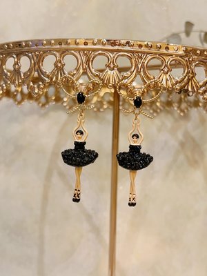 廠家直銷#法國Les Nereides 琺瑯釉首飾品 芭蕾舞女孩系列 黑色鑲鑽 蝴蝶結耳環耳釘耳夾