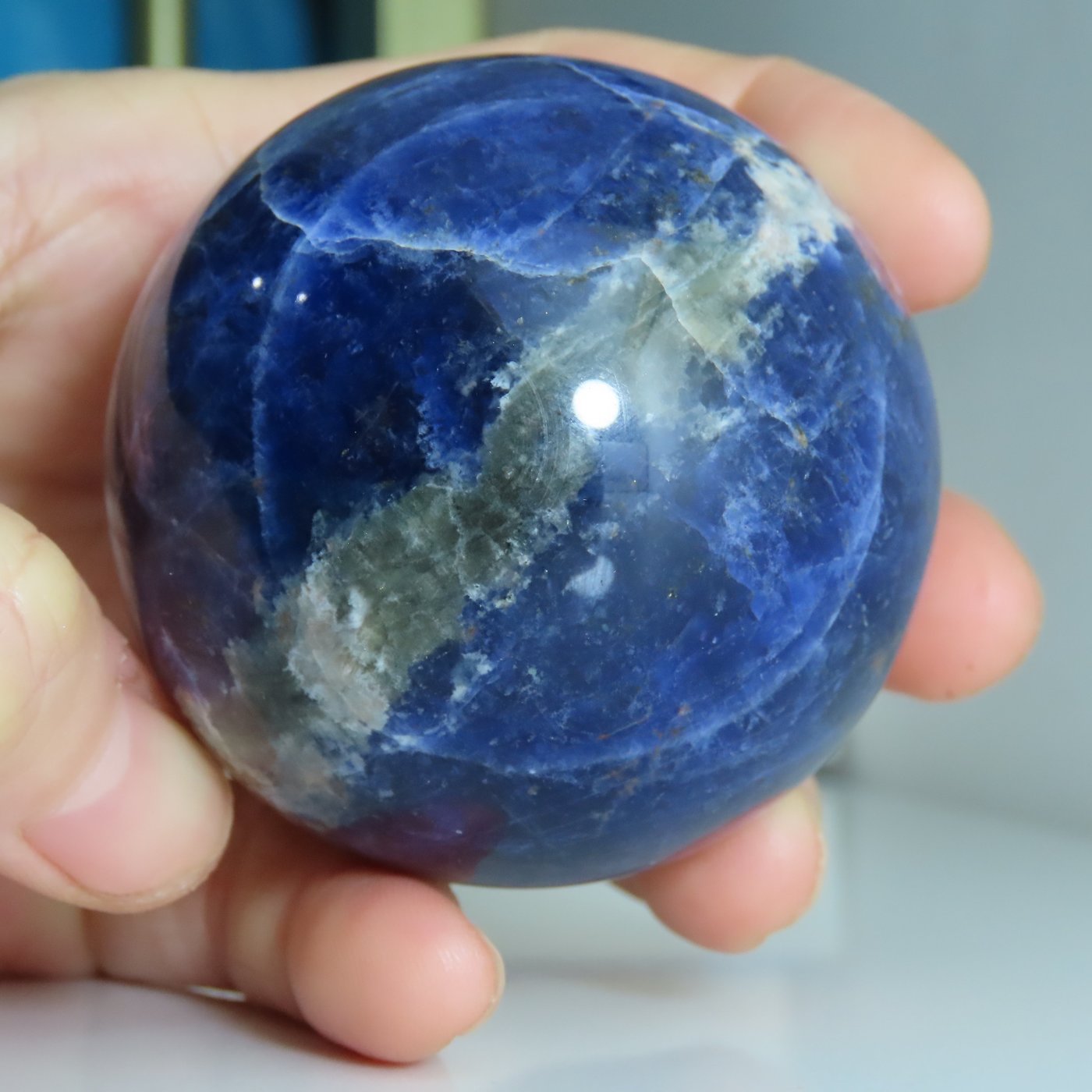 幸運星天然水晶巴西藍紋石水晶球52m 原礦鈦髮晶綠