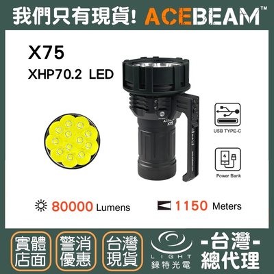 【錸特光電↗專業代理 : 品牌手電筒↗ 捷運永寧站】ACEBEAM X75 80000流明 1150米 強光遠射手電筒