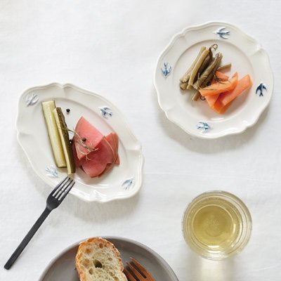 【熱銷精選】日本進口Studio M人氣陶器法式復古燕子花邊餐盤水果甜點橢圓盤