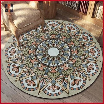 曼陀羅風格圓地毯 ins美式復古地毯 客廳臥室地墊 民族風吊籃轉椅地毯 可水洗 圓毯 北歐 現代