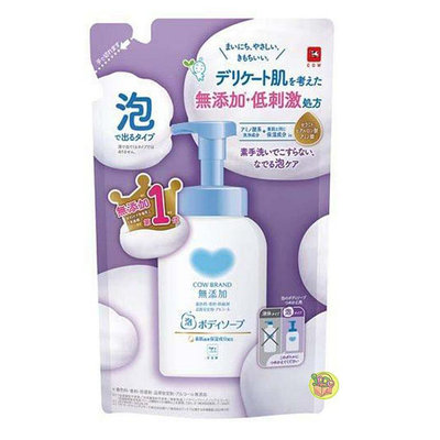 【JPGO】日本製 COW牛乳石鹼 無添加系列 低刺激處方 泡沫沐浴乳 補充包 450ML#488