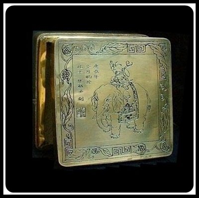 【Taiwanese JJ】(張越丞製) 清代 老銅製墨泥盒---太平有象