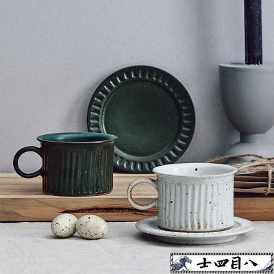 手工原創粗陶個性咖啡杯帶碟ins日式復古綠咖啡~訂金