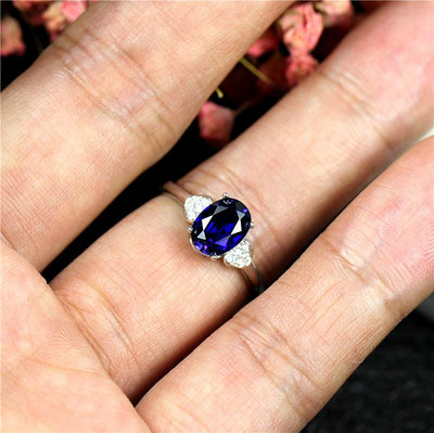 戒指1克拉藍寶石戒指女潮人皇家藍925純銀生日送開口指環飾品