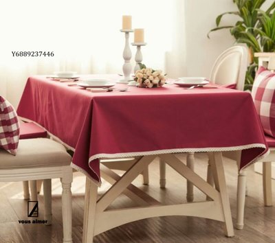 LIKE zakka日式桌布台布餐桌布紅色防水桌巾棉麻蕾絲包邊 櫻桃紅130×180現貨