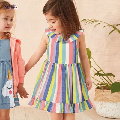 兒童洋裝童連衣裙洋裝連身裙夏季新款歐美童裝條紋女童連衣裙洋裝連身裙針織童裙歐美風休閒童裝