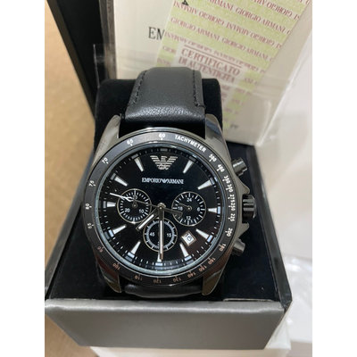 🔥現貨賠本出清🔥Emporio Armani 亞曼尼 AR6131 大錶盤不鏽鋼三眼計時腕錶 黑色皮錶帶 43mm