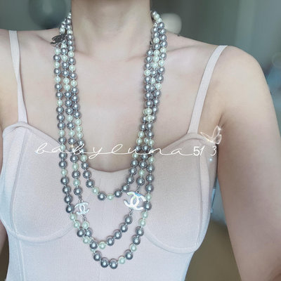 Chanel vintage中古超長多層琉璃珍珠項鍊毛衣鍊