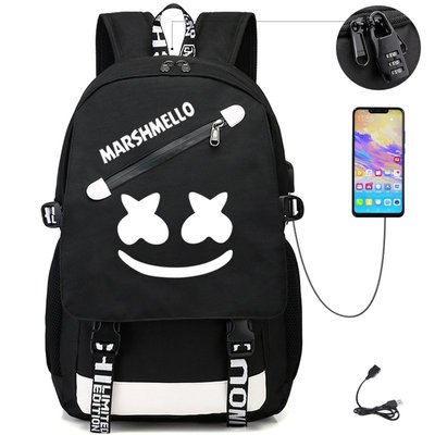 書包雙肩包Marshmello棉花糖書包美國神秘電音DJ雙肩包後背包USB充電背包學生書包