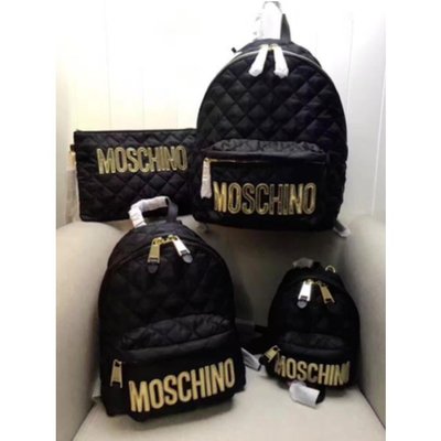 【二手】Moschino 新款 黑 菱格紋 燙金 LOGO 迷你 超纖尼龍 後背包