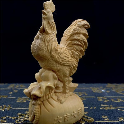 黃楊木雕刻居家茶桌小擺件實木手把件十二生肖公雞擺設工藝品