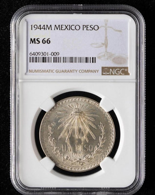 NGC MS66墨西哥1944年鷹洋1比索銀幣【店主收藏】15557