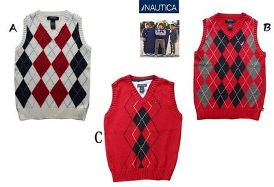 全新美國大牌NAUTICA紅白菱格紋純棉背心，很值得買，6-12個月穿，特價280元-A097