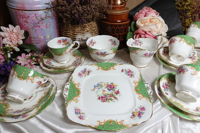 【Sunshine Antiques】Paragon - Rockingham 英國 骨瓷 茶杯組 糖碗 牛奶壺 蛋糕盤
