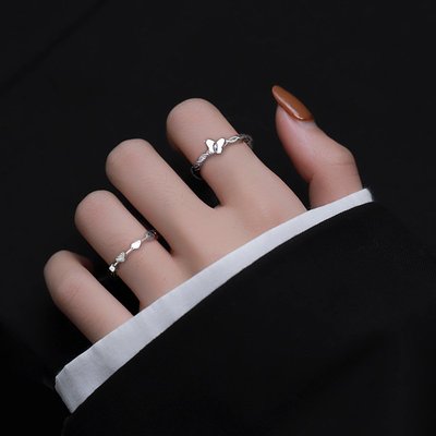 新款S925純銀戒指女愛心小眾設計蝴蝶指環時尚個性開口戒手飾DQ025