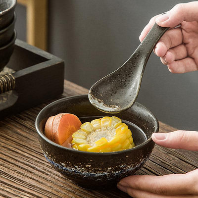 進店折扣優惠 日式復古創意家用陶瓷餐具4.5英寸米飯碗面碗吃飯碗高腳碗湯碗