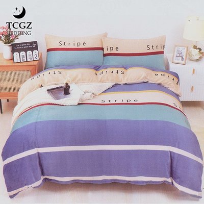 §同床共枕§ 法蘭絨 加大雙人6x6.2尺 鋪棉床包兩用被四件式組 高30cm-線條