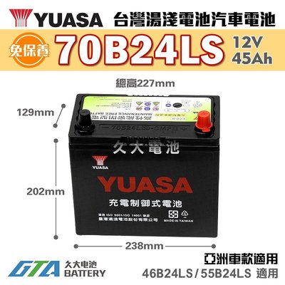 ✚久大電池❚ YUASA 湯淺電池 70B24LS 免保養 汽車電瓶 汽車電池 46B24LS 55B24LS 新規格