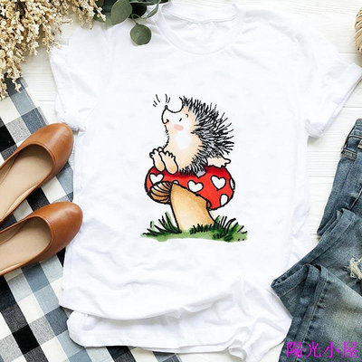 cute hedgehog T-shirt可愛小刺蝟動物圓領男友風上衣女顯瘦上衣女 動物t恤-陽光小屋