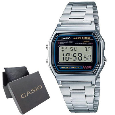 卡西歐男士手錶 A158 復古可調節不銹鋼錶帶數字男士女士手錶