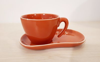 WORKING HOUSE 絕版款 橘紅色咖啡杯組 花茶杯 杯盤造型設計 獨特款式 可放手工餅乾
