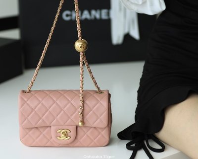 [二手]Chanel Flap Bag CF羊皮大Mini金球包 AS1787粉色