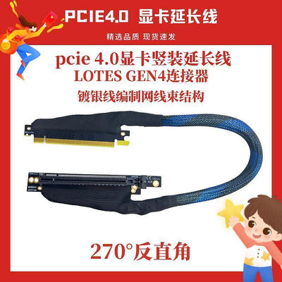 【現貨】PCIE 4.0 X16 GPU服務器顯卡延長線 編織網線束立管內置右出GEN4