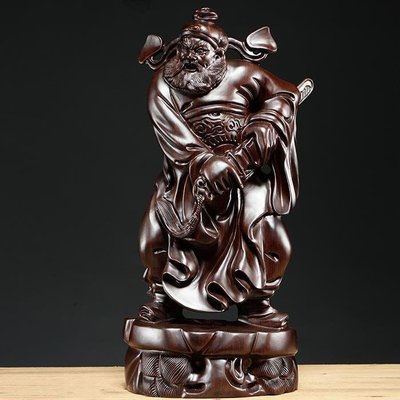 黑檀實木雕刻天師福神鐘馗神像擺件家居客廳裝飾品工藝
