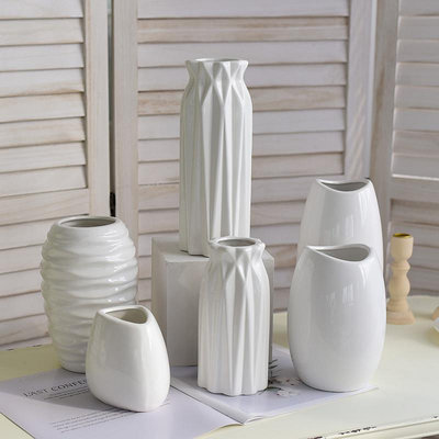 現代簡約白色陶瓷小花瓶北歐客廳水養干花插花餐桌水培裝飾品擺件~瑤瑤小鋪