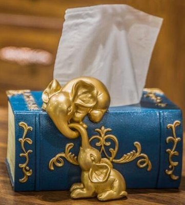歐式 歐風金色大象立體面紙和衛生紙和書本歐式書籍面紙盒 1177b