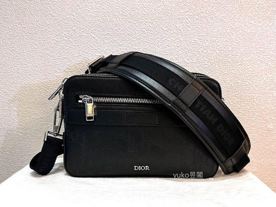『昱閣』DIOR 迪奧專櫃正品黑色牛皮 Safari 郵差包 斜背包 相機包 肩背包 側背包