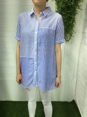 正韓korea 韓國進口sokum藍色粗細條紋短袖襯衫 現貨 小齊韓衣
