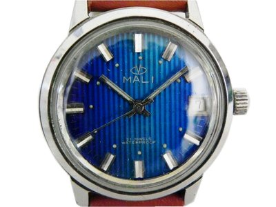 [專業模型] 機械錶 [MALI B2938] 美莉 全不銹鋼手上鍊錶[藍色直條面+日期]中性/新潮/軍錶