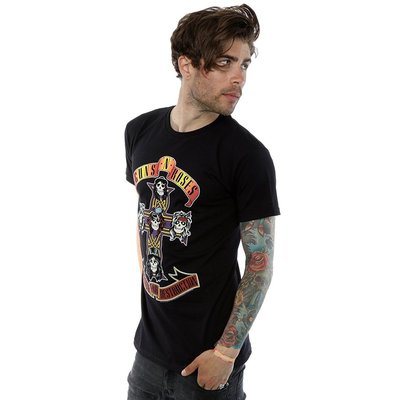 Guns N Roses Appetite 男女短袖T恤 黑色 槍與玫瑰重金屬搖滾樂團十字架骷髏