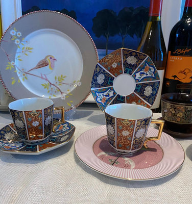 日本青藍窯滿工古伊萬里咖啡杯紅茶杯，一杯一碟，2套帶原